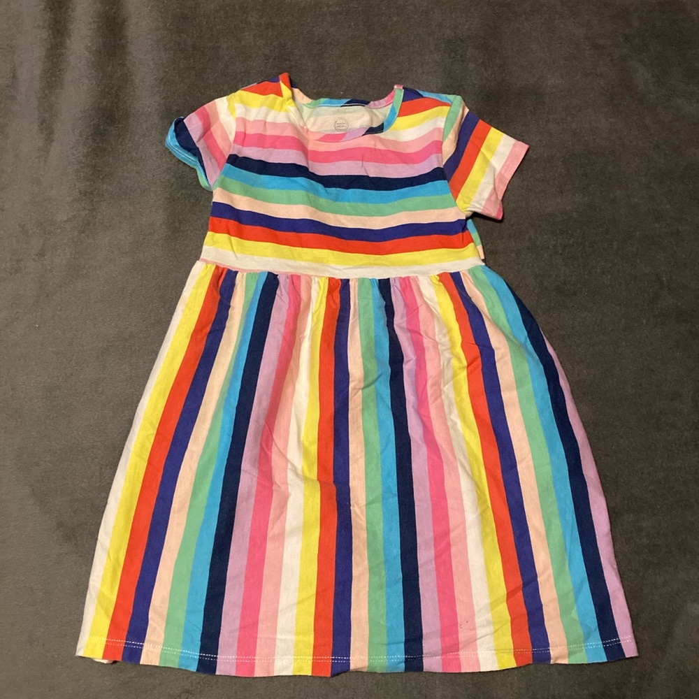 Striped Bold Color Short Sleeve Dress with Pockets Girls Size 5t